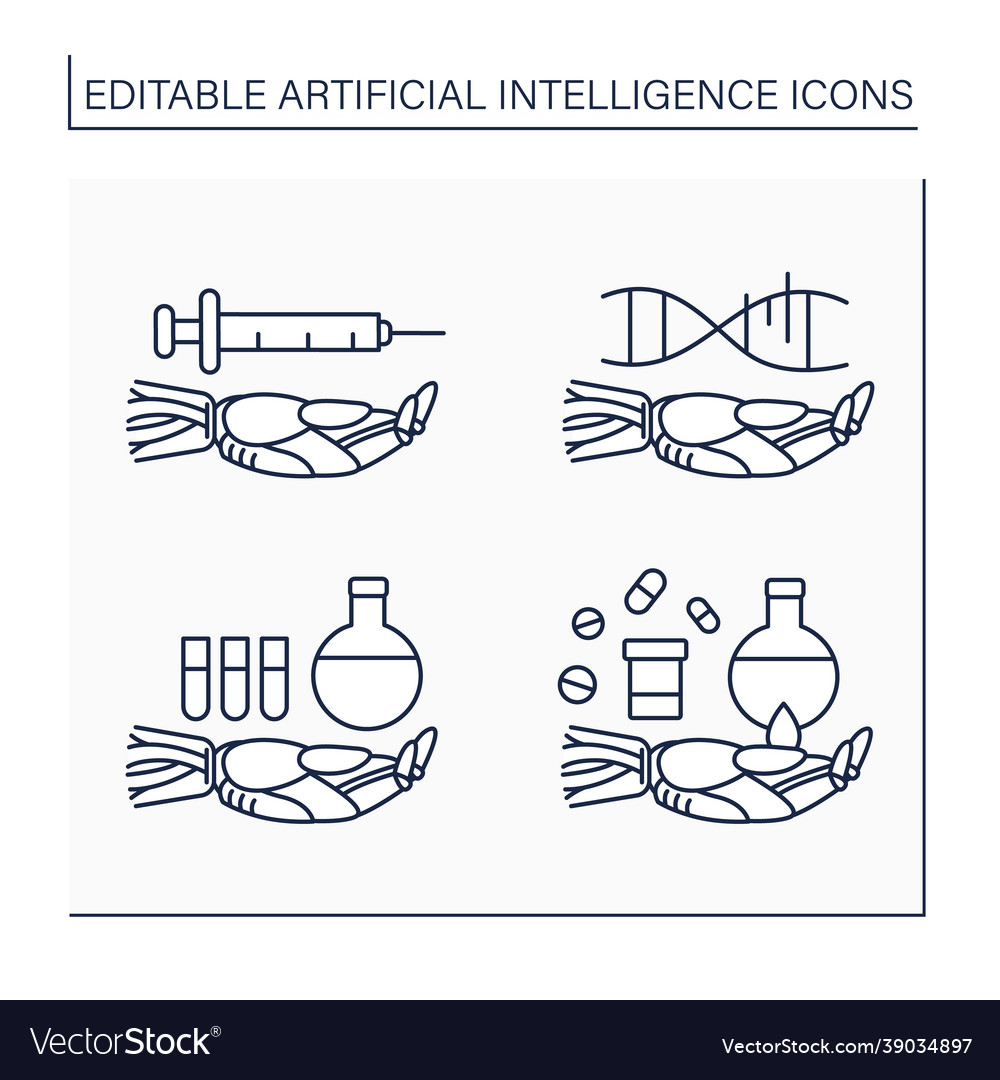 Ai diagnostic line icons set