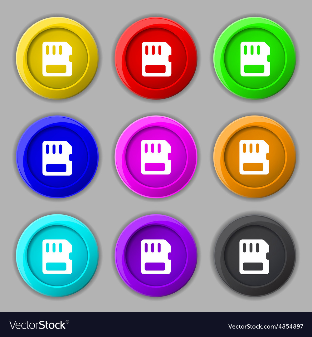 Compact memory card icon sign symbol on nine round