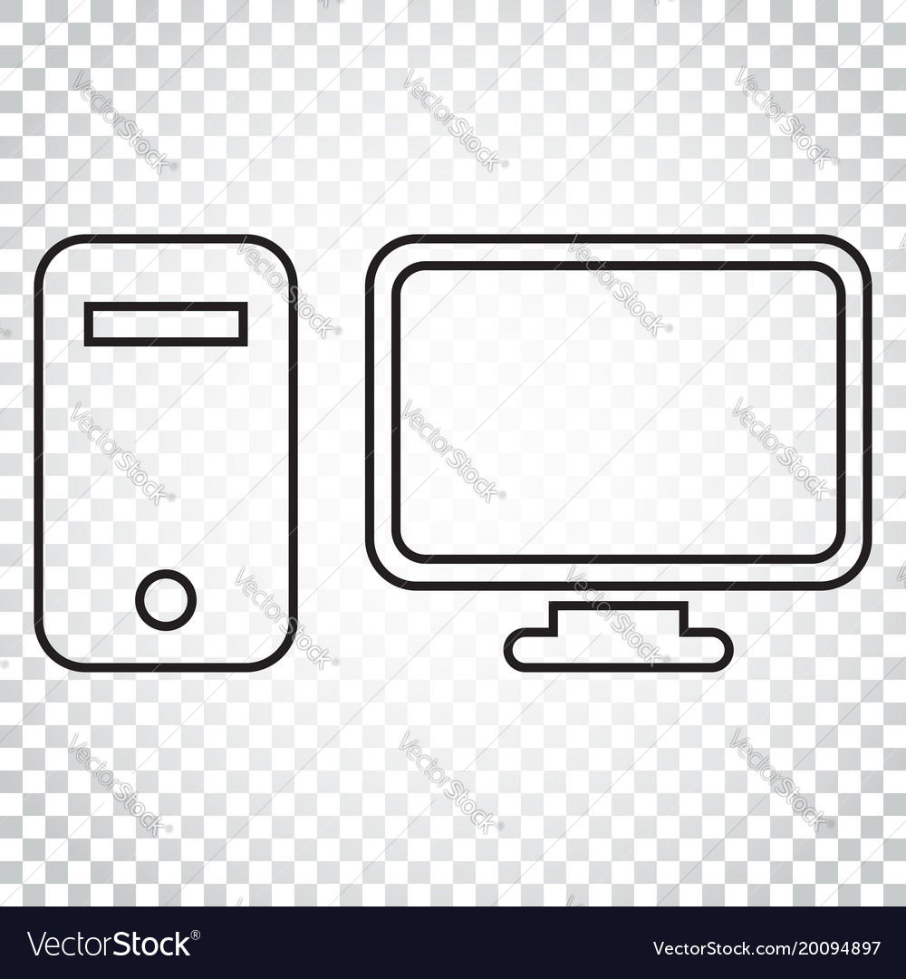 Computer in line style monitor flat icon simple Vector Image image.