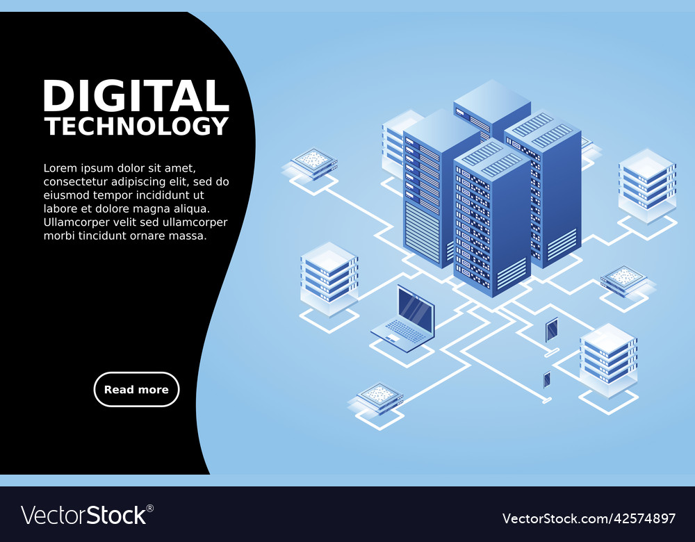 Concept of data network management isometric map vector image Concept of data network management isometric map