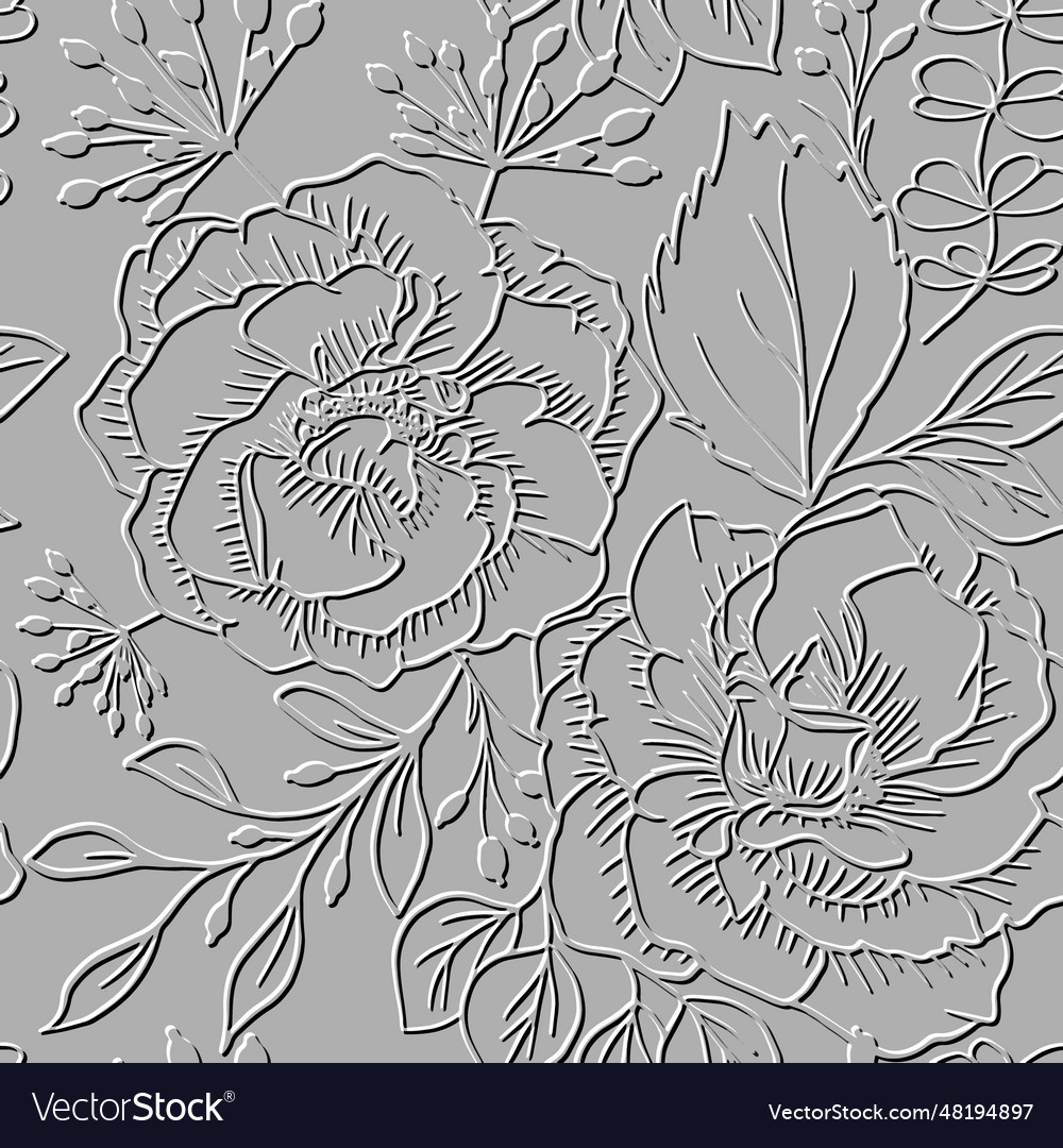 Emboss textured 3d lines roses seamless pattern vector image Emboss textured 3d lines roses seamless pattern