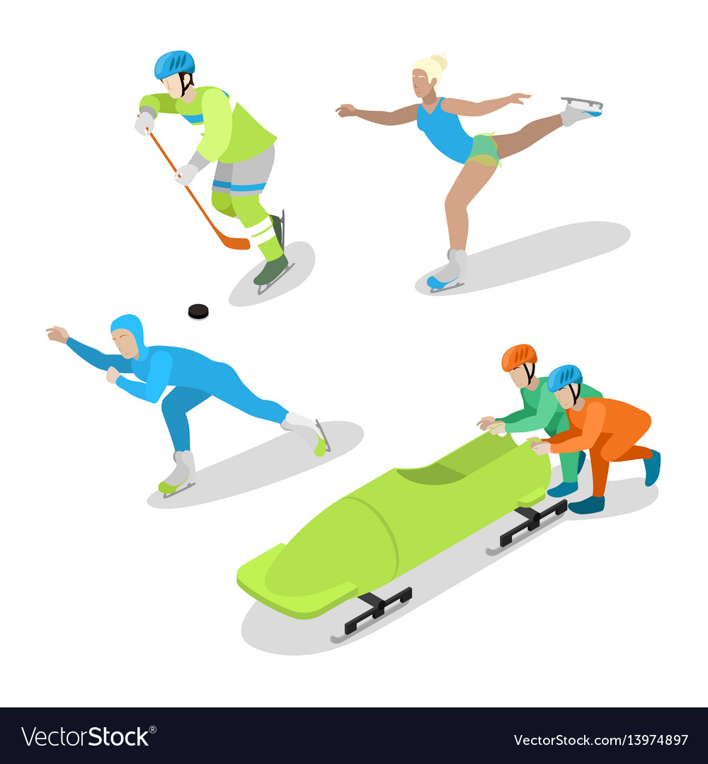 Winter sports people isometric flat