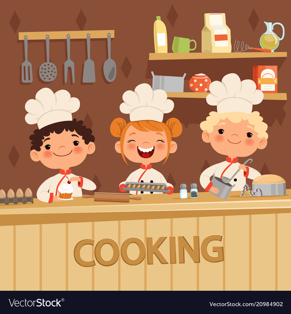 Background Of Kids Preparing Food On Royalty Free Vector