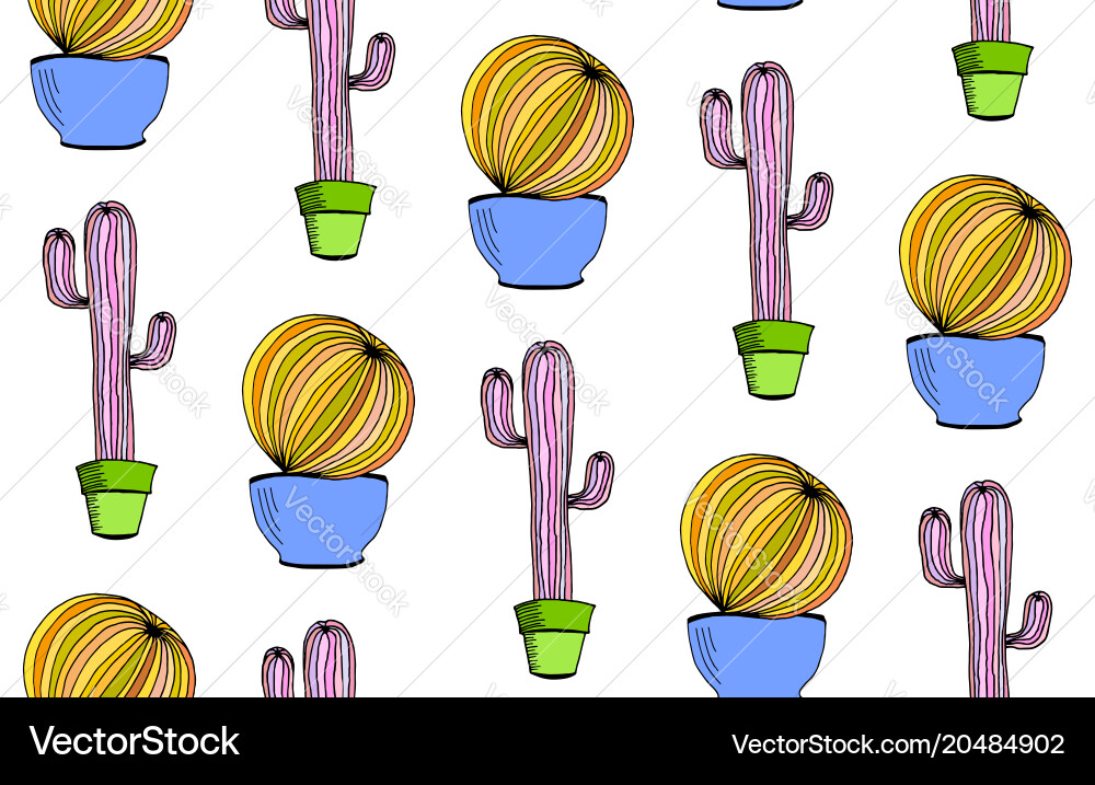Cactus background seamless pattern with Royalty Free Vector