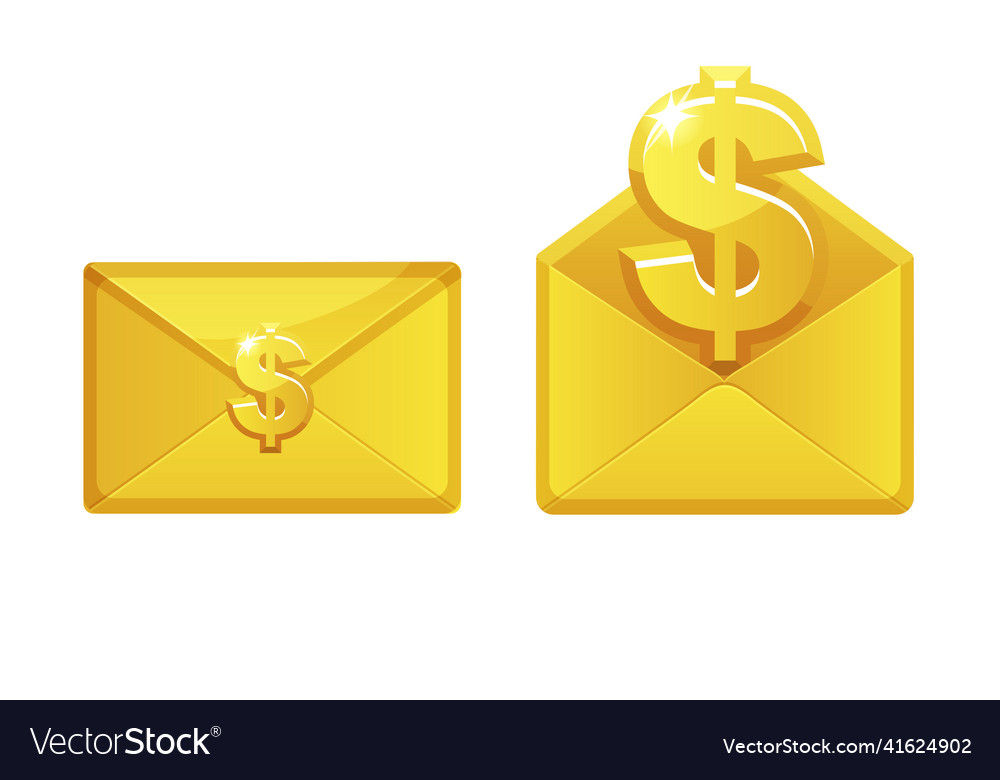 Goldene Umschläge mit Dollar-Zeichen-Umschlag-Symbolen vector image Goldene Umschläge mit Dollar-Zeichen-Umschlag-Symbolen