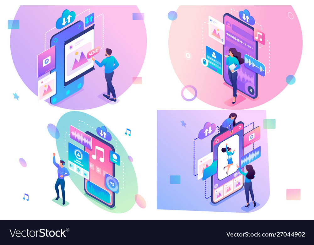Isometric Concept: Content Upload & Sharing