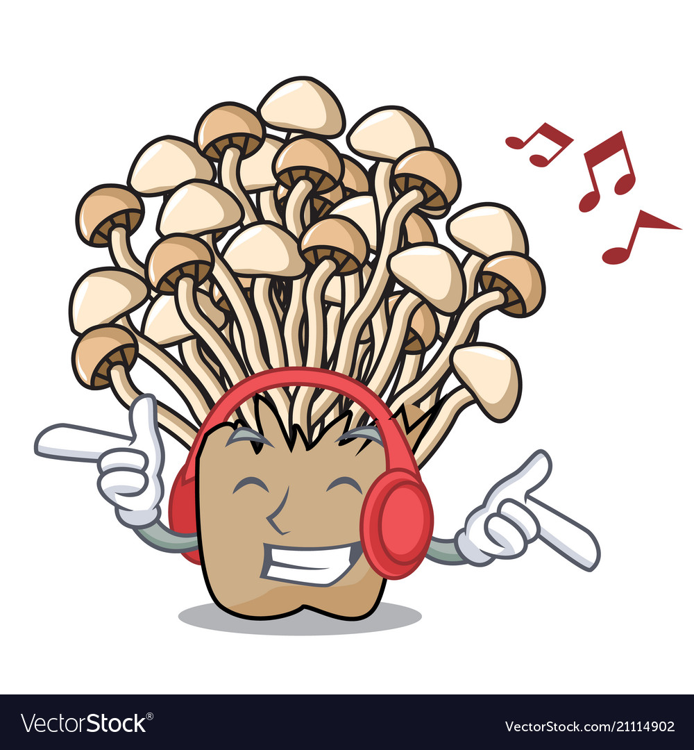 Listening music enoki mushroom mascot cartoon Vector Image