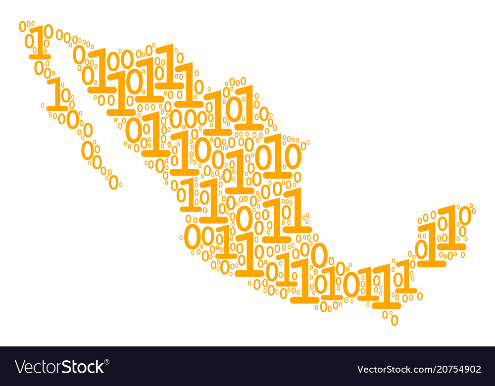 Mexico map collage of binary digits