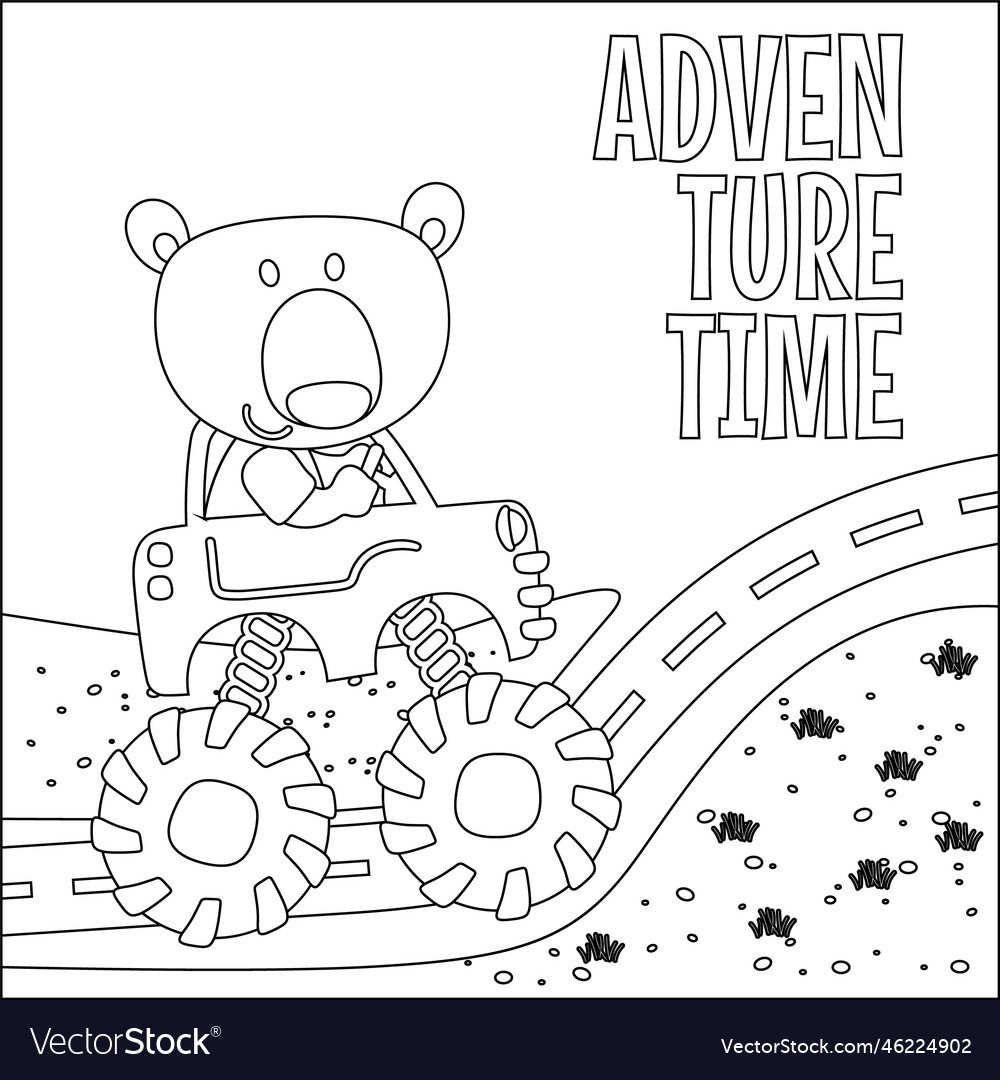 Monster truck with cute bear driver cartoon