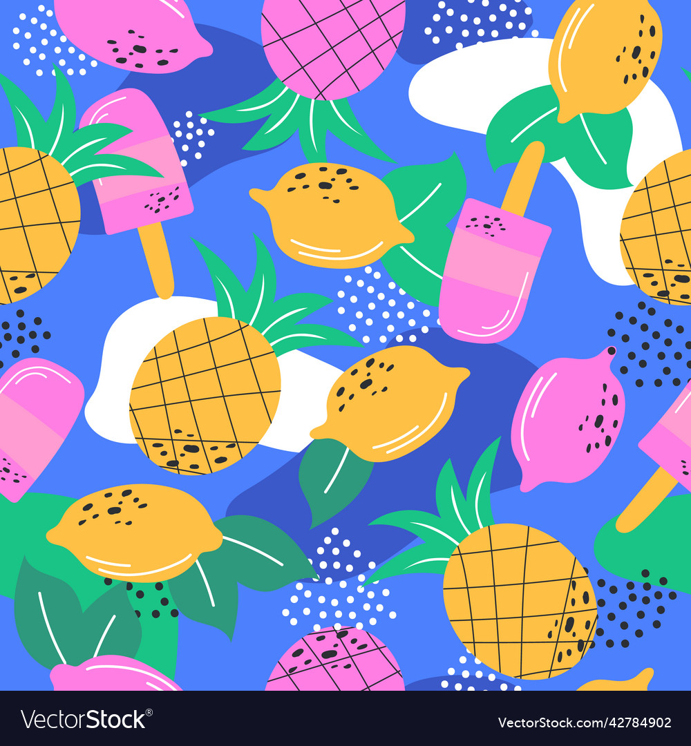 Multicoloured summer fruits seamless pattern