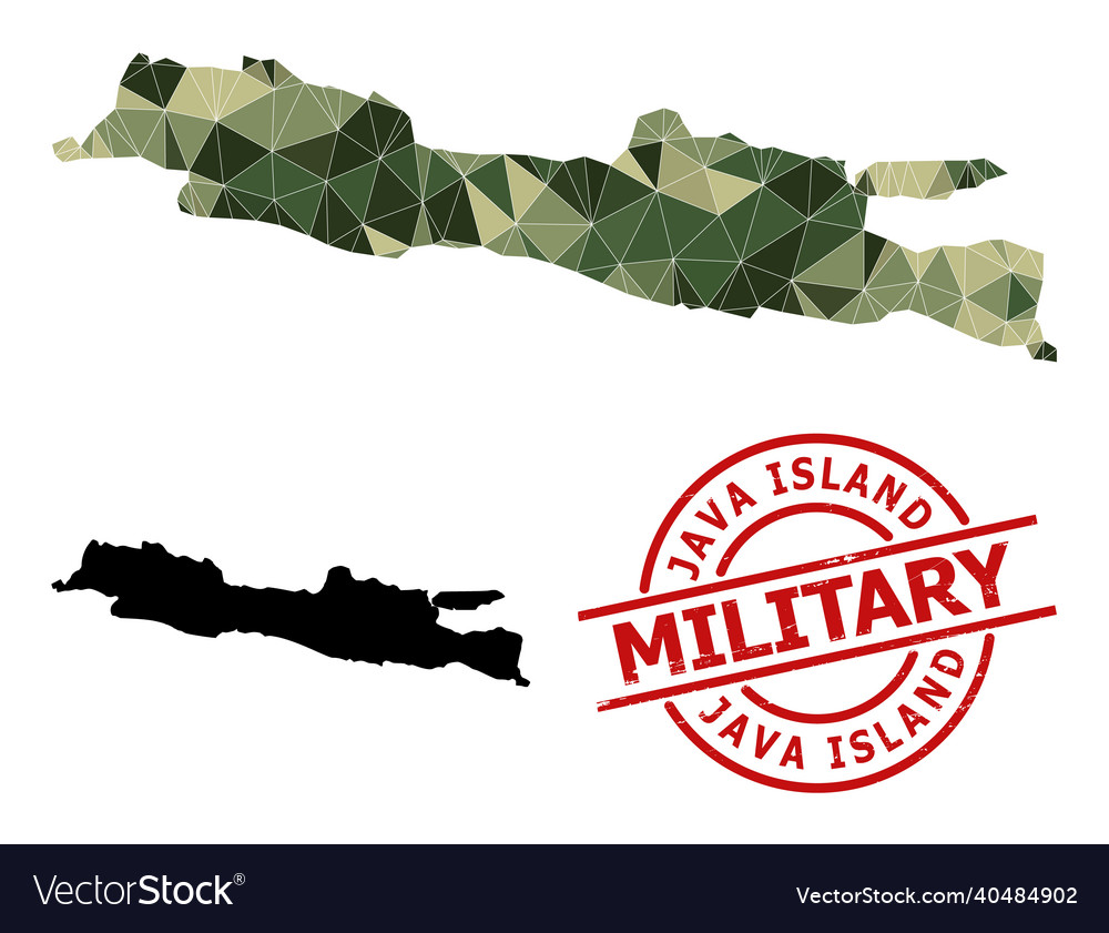 Polygonal mosaic map of java island and grunge vector image Polygonal mosaic map of java island and grunge