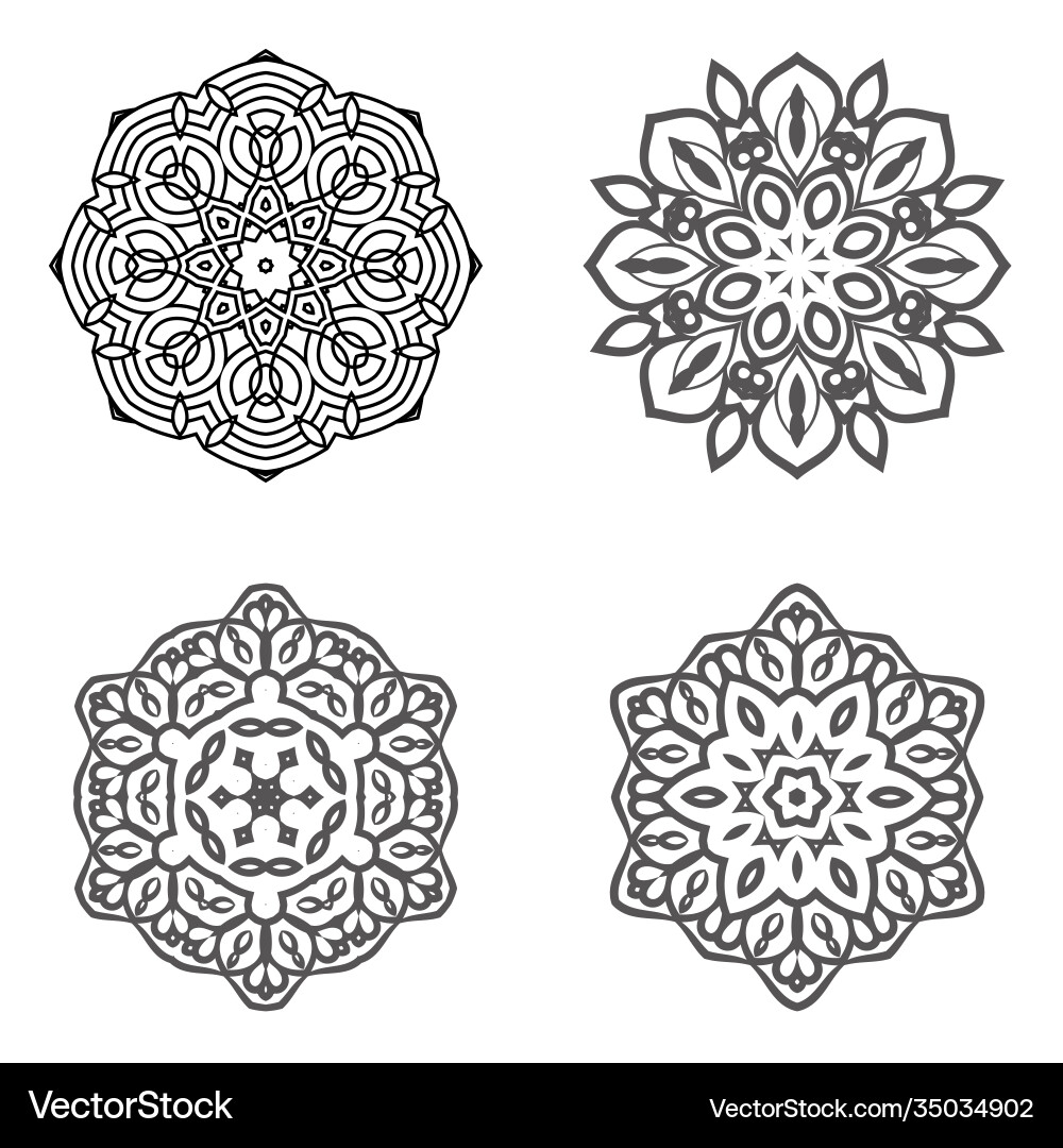 Set bundle black and white mandala element Vector Image