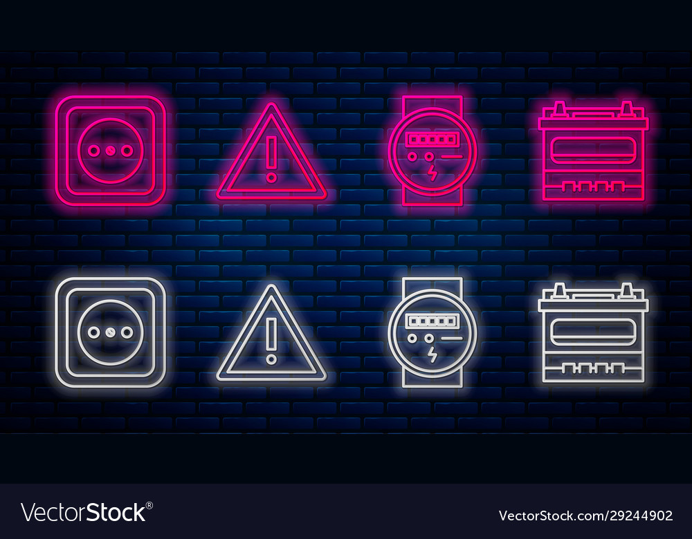 Set line exclamation mark in triangle electric Vector Image