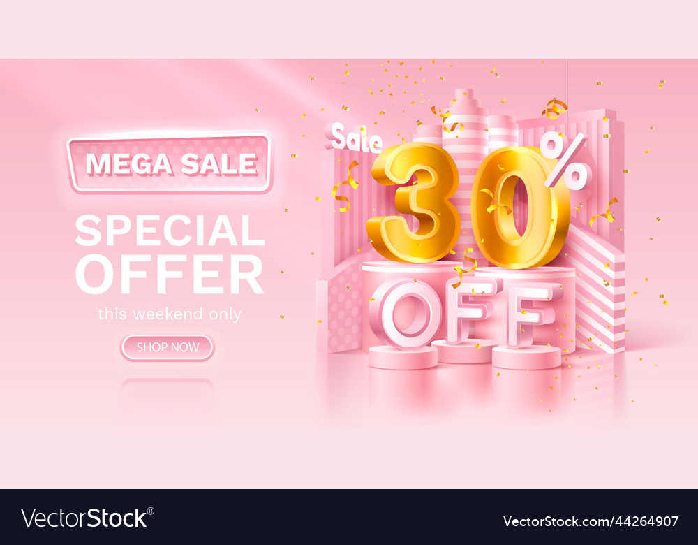 30 percent special offer mega sale golden vector image 30 percent special offer mega sale golden