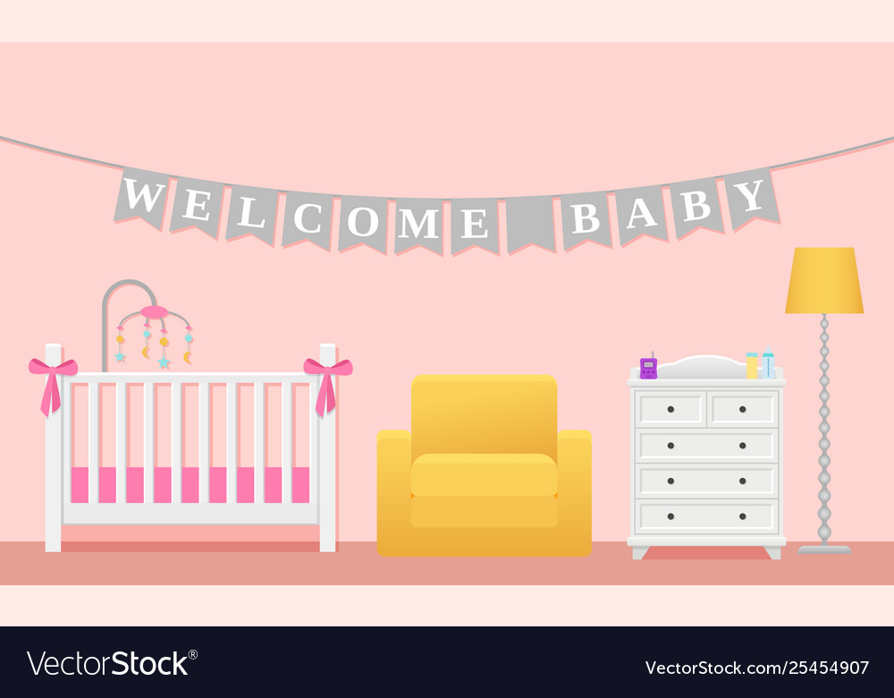 Baby girl room interior in flat design