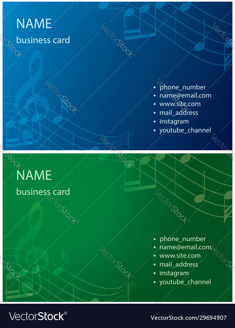 Business cards in blue and green colors