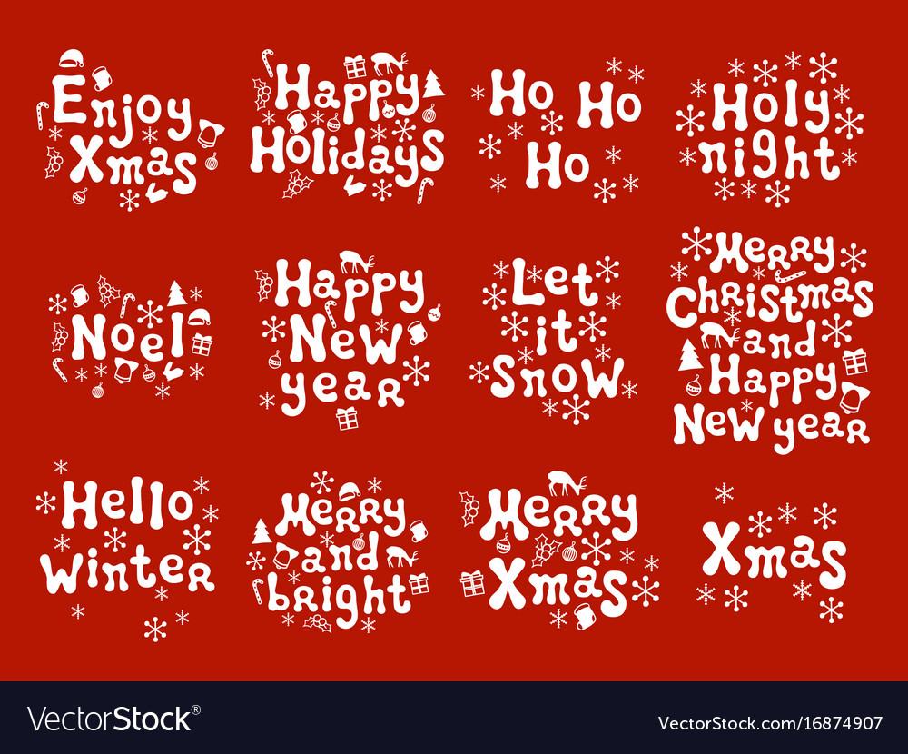 christmas and new year calligraphy phrases set vector image