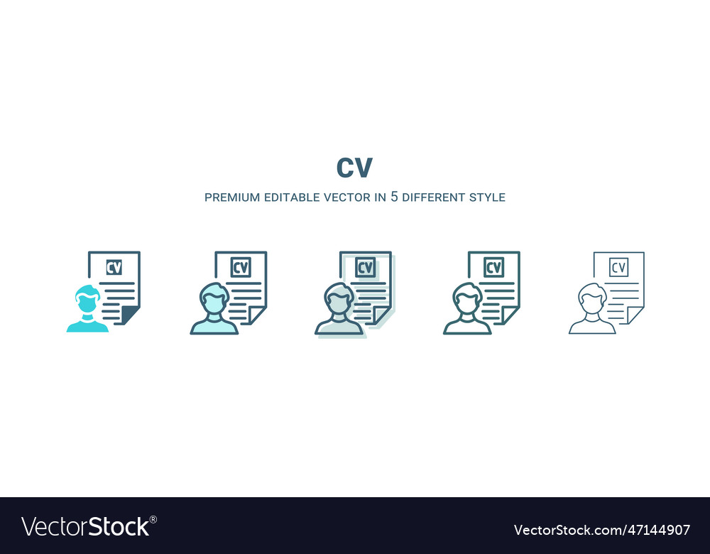 Cv icon in 5 different style outline filled two vector image Cv icon in 5 different style outline filled two