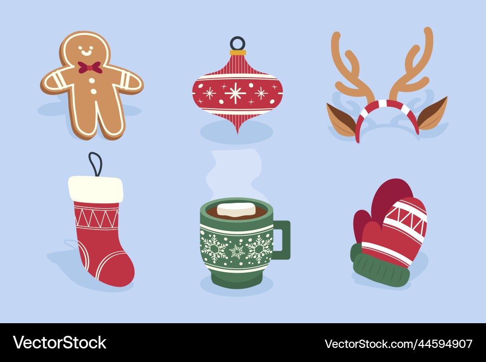 Flat christmas season elements set Royalty Free Vector Image