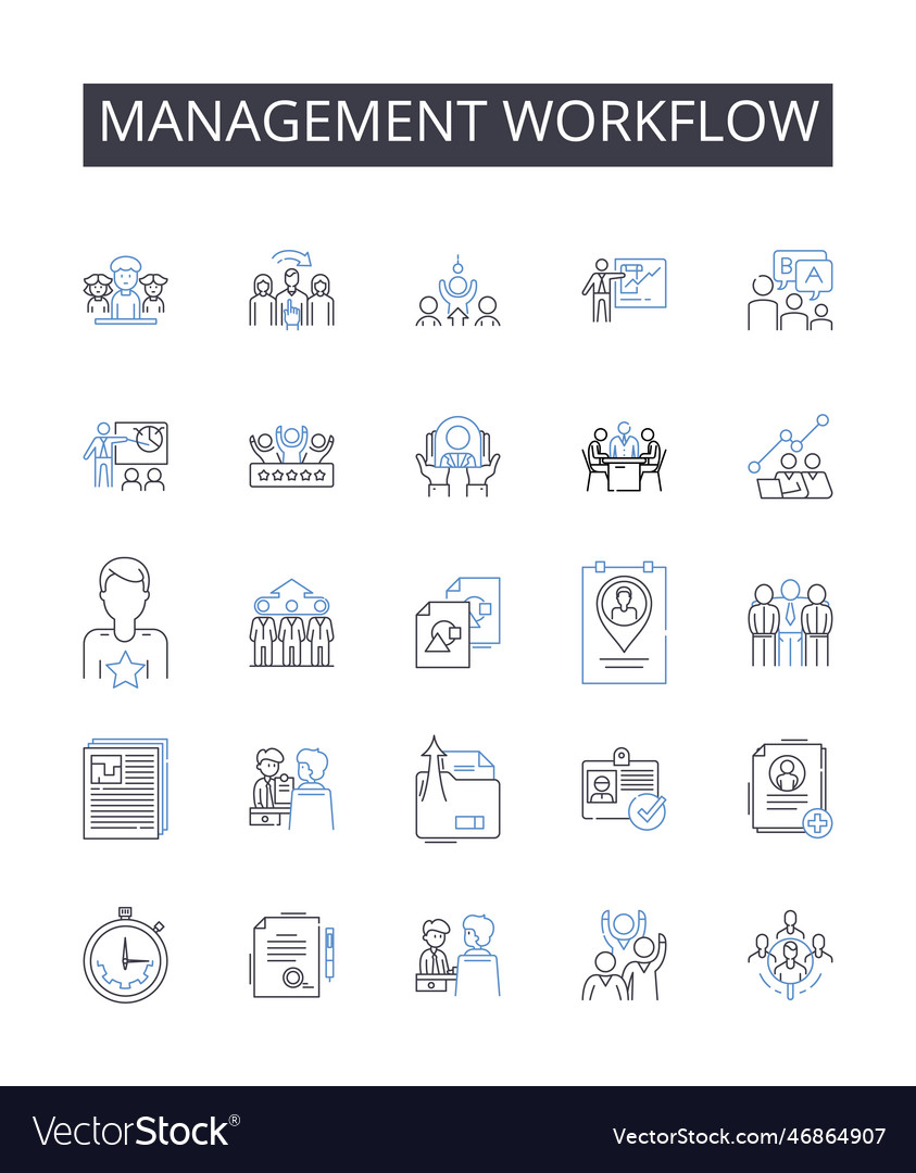 Management workflow line icons collection project vector image Management workflow line icons collection project