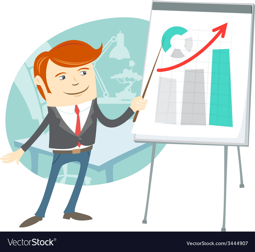Office man presentation a graph on flipchart