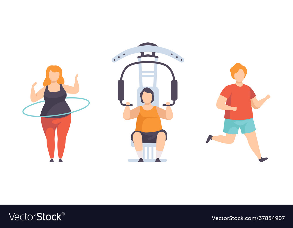 Overweight people doing sports set fat man Vector Image