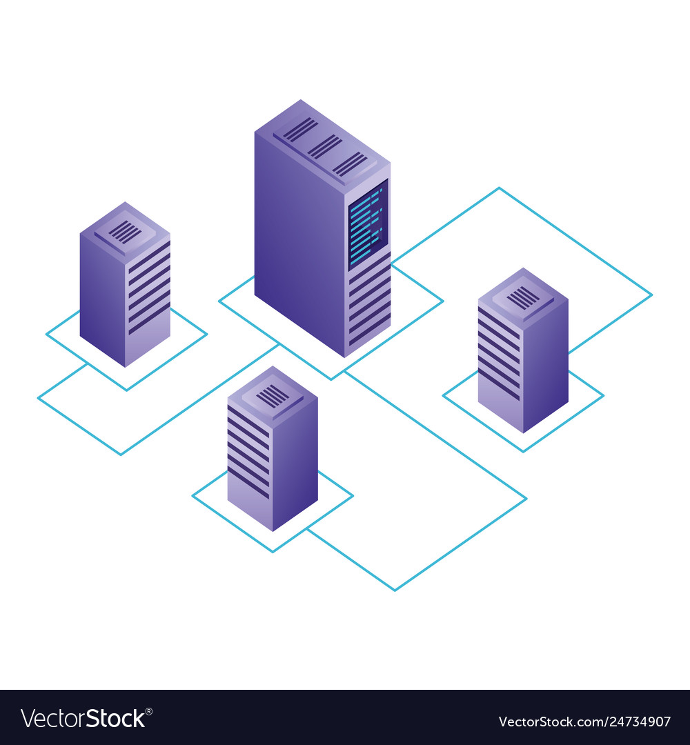 Servers data center with circuit isometric icon