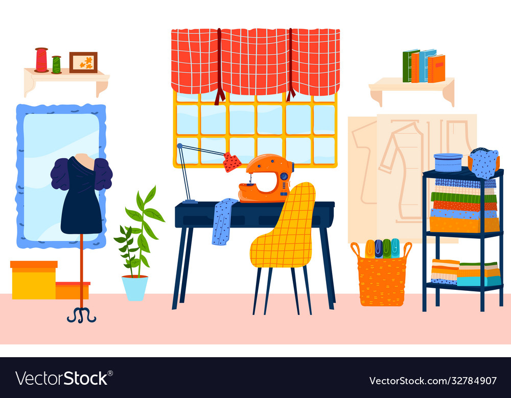 Tailor work place flat Royalty Free Vector Image