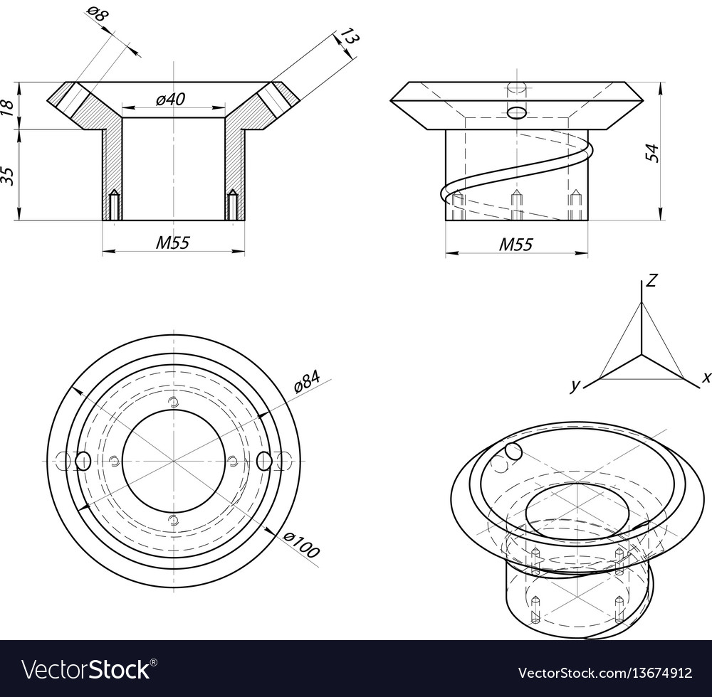Bushing sketch engineering drawing image Vector Image