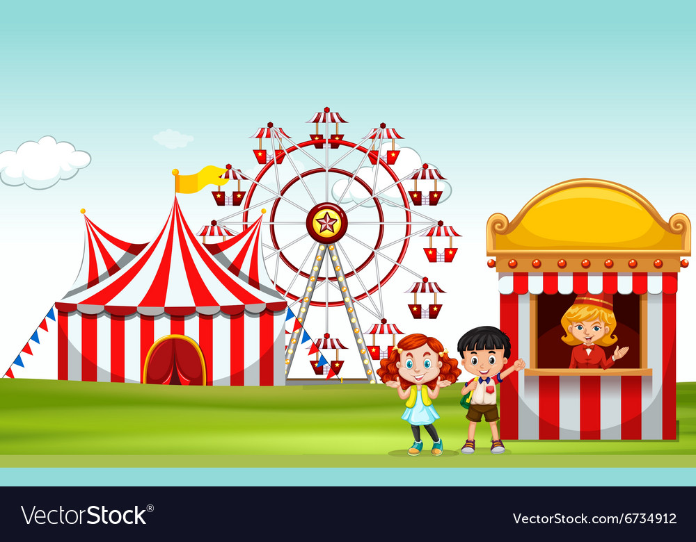 Children buying ticket at fun park Royalty Free Vector Image