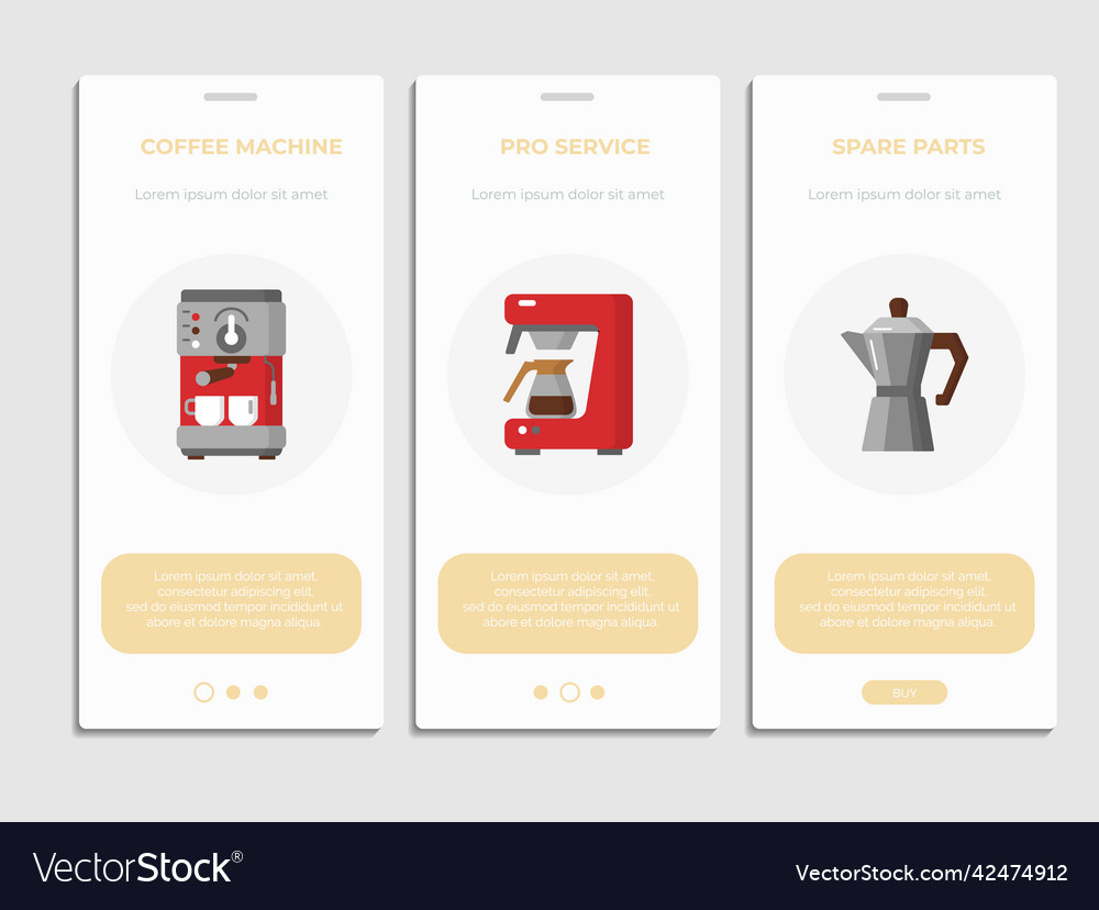 Coffee machine pro service web page template set vector image Coffee machine pro service web page template set