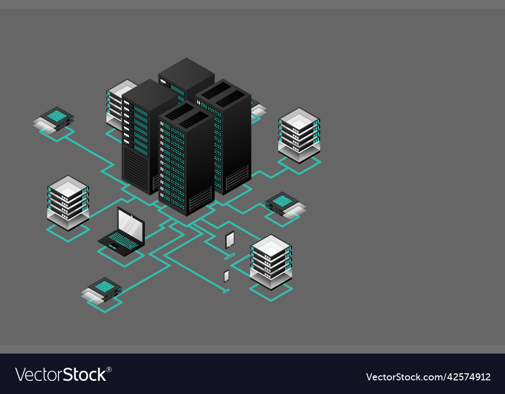 Concept of data network management isometric map vector image Concept of data network management isometric map
