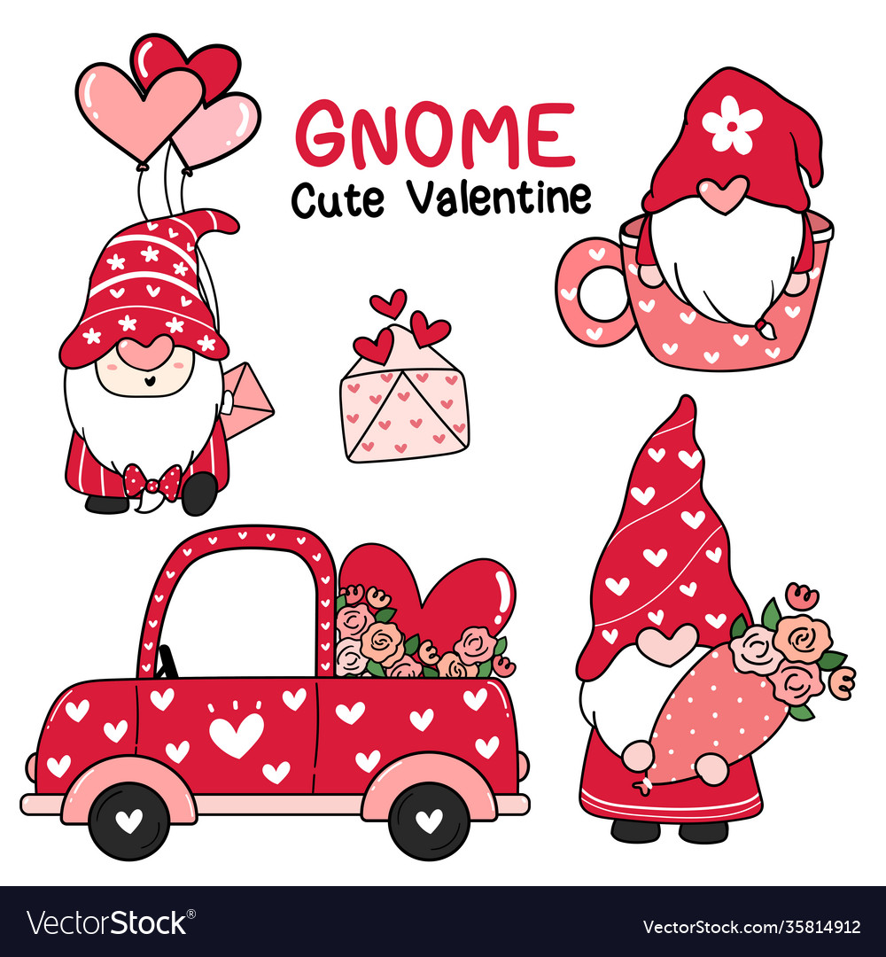Süße Valentine Gnomes in Red Hats