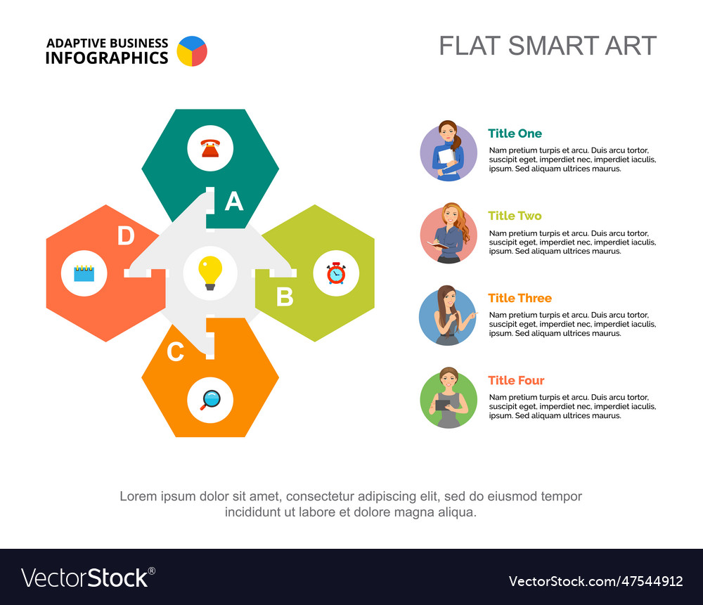 Four steps work process chart template Royalty Free Vector