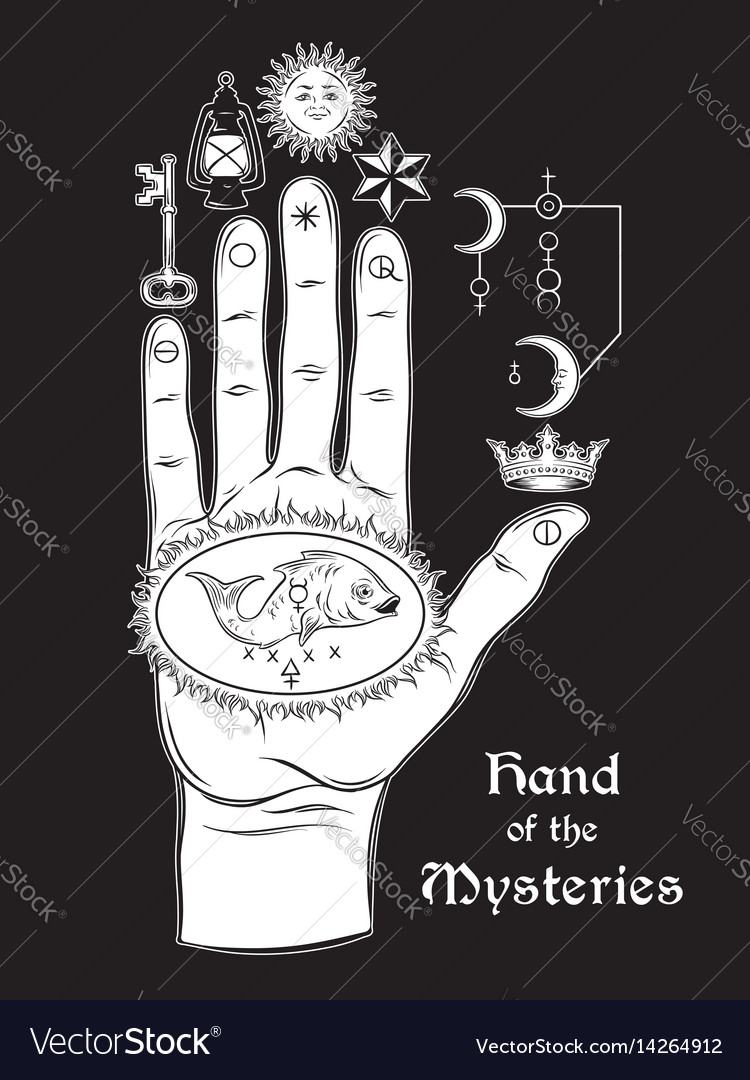 Hand of the mysteries the alchemical symbol Vector Image