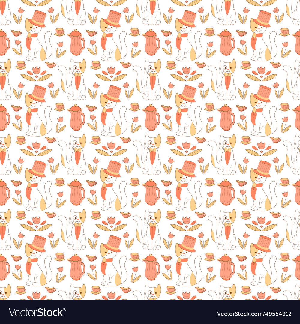 Seamless pattern with vintage cats characters vector image Seamless pattern with vintage cats characters