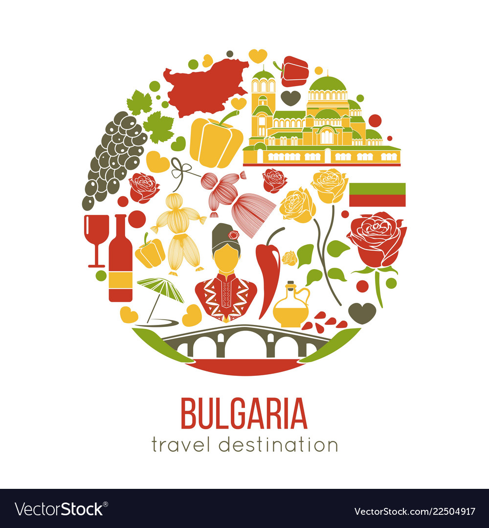 Bulgaria traditional symbols in circle isolated Vector Image