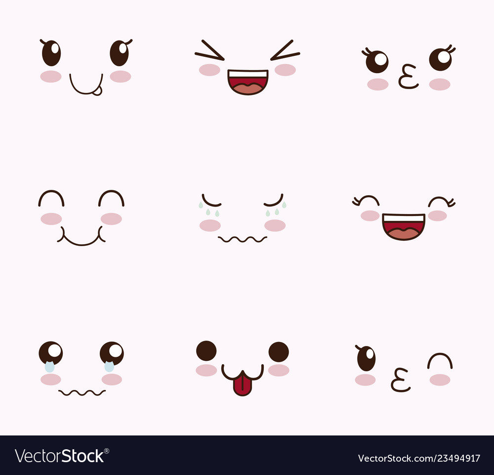 Cute set faces kawaii Royalty Free Vector Image