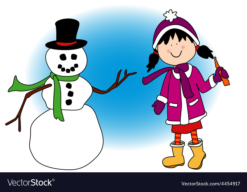 Little Girl Playing In Snow Royalty Free Vector Image