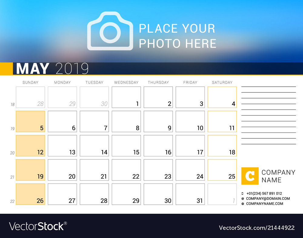 calendar-for-may-2019-design-print-template-vector-image