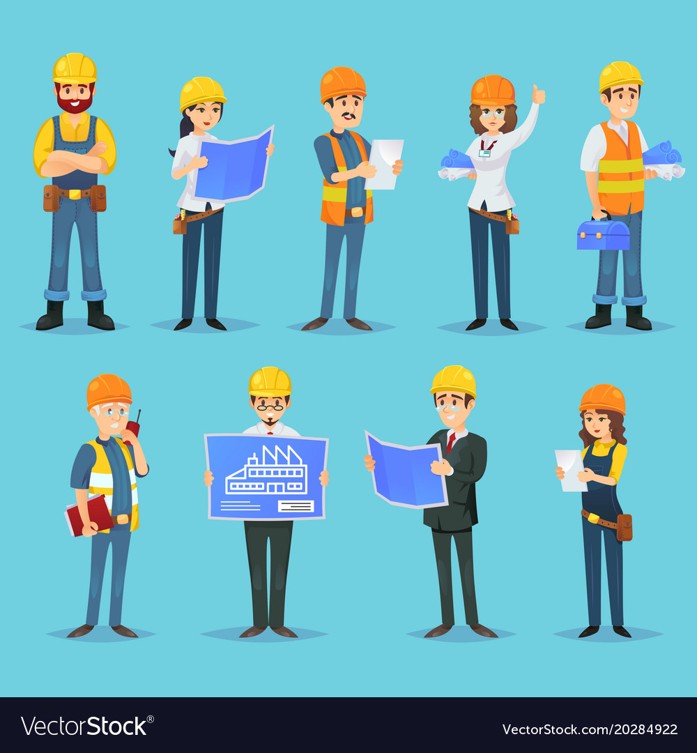 Characters of builders and constructors Royalty Free Vector