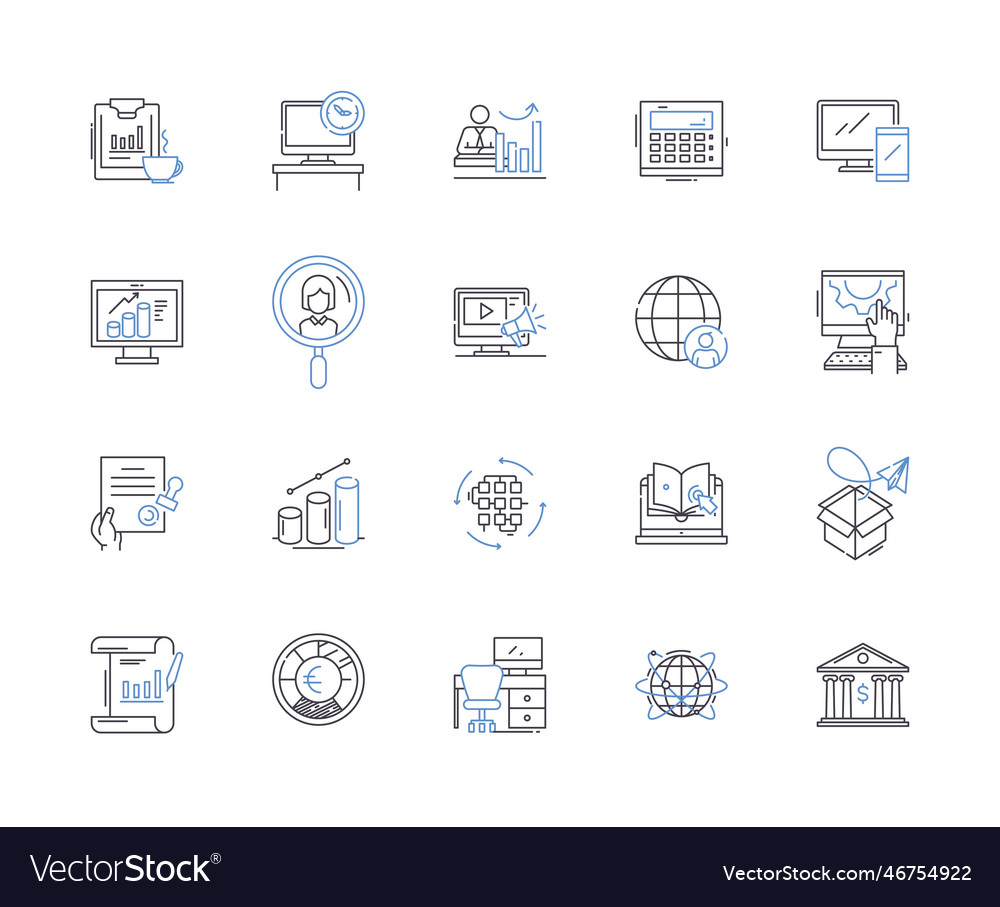 Corporation workflow outline icons collection vector image Corporation workflow outline icons collection