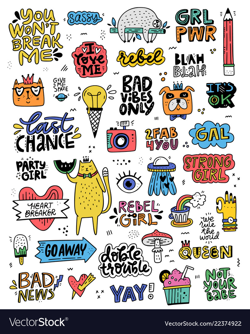 Cute sticker collection Royalty Free Vector Image