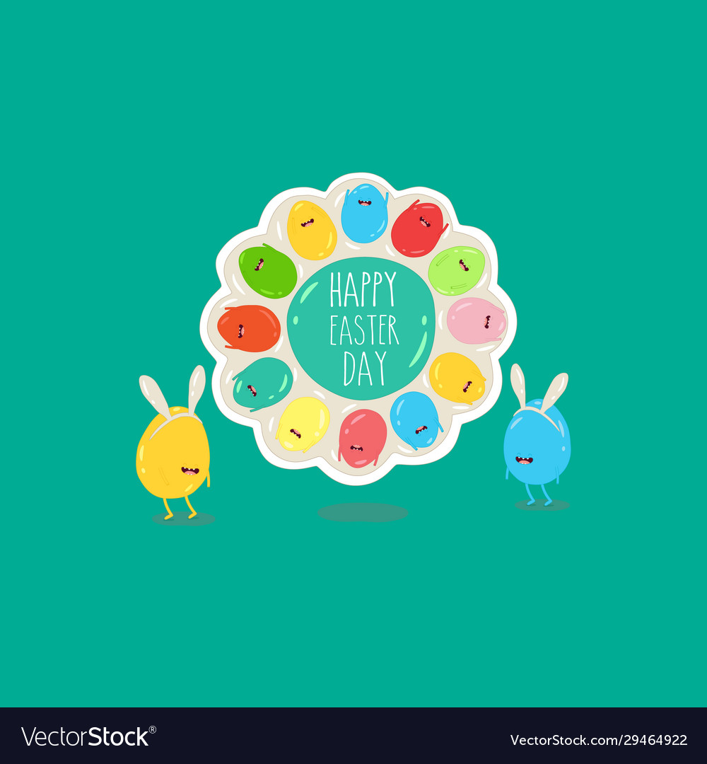 Easter eggs in rabbit ears on plate happy vector image Easter eggs in rabbit ears on plate happy