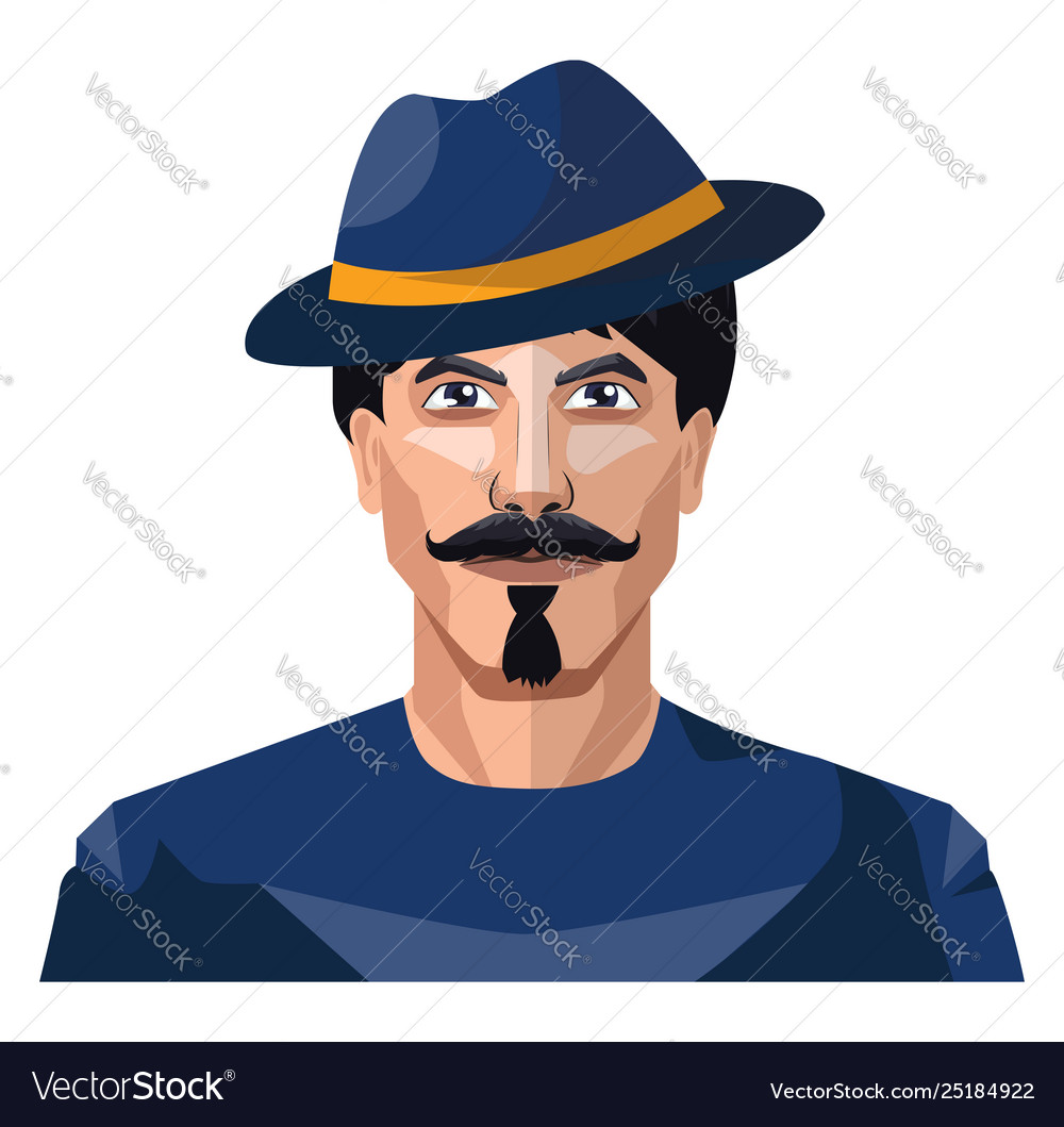 Guy Wearing A Blue Hat And Shirt On White Vector Image