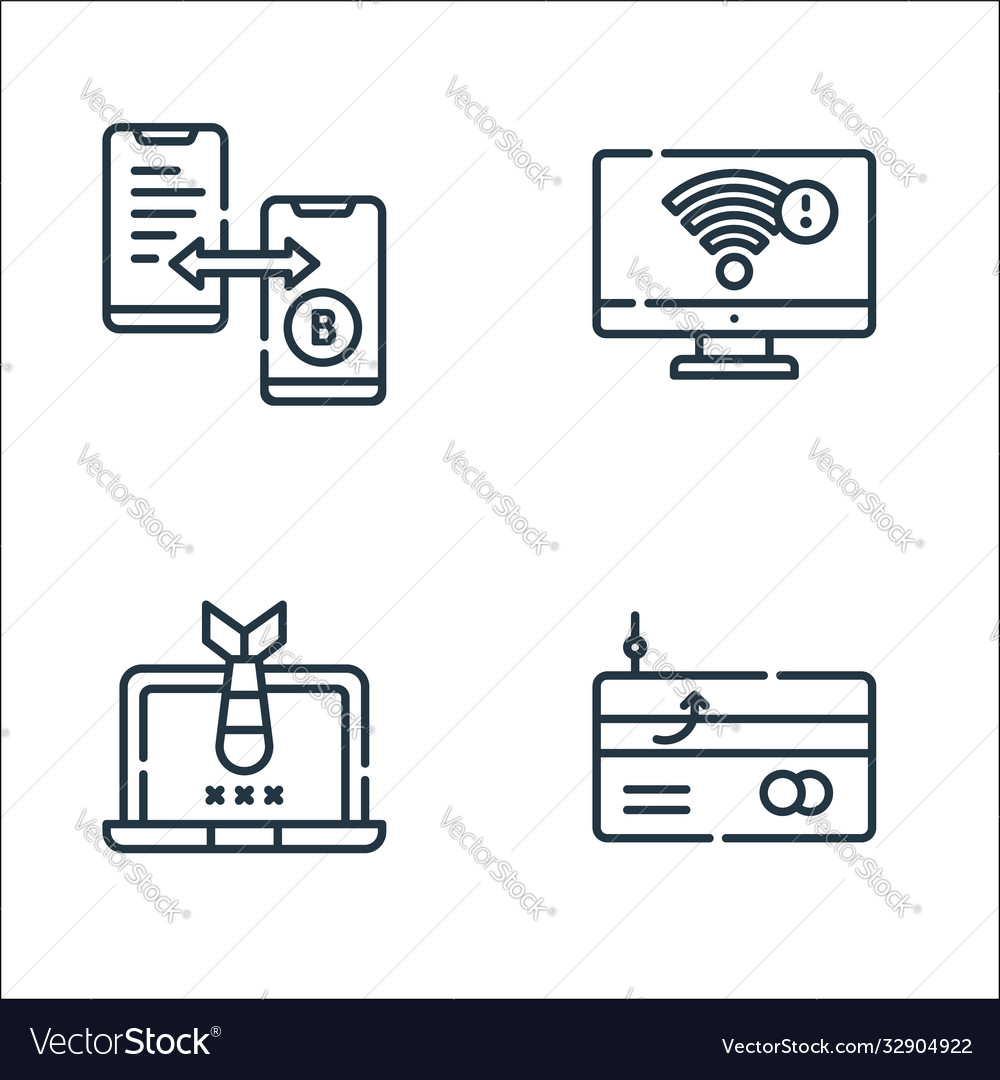Hacker line icons linear set quality vector image Hacker line icons linear set quality