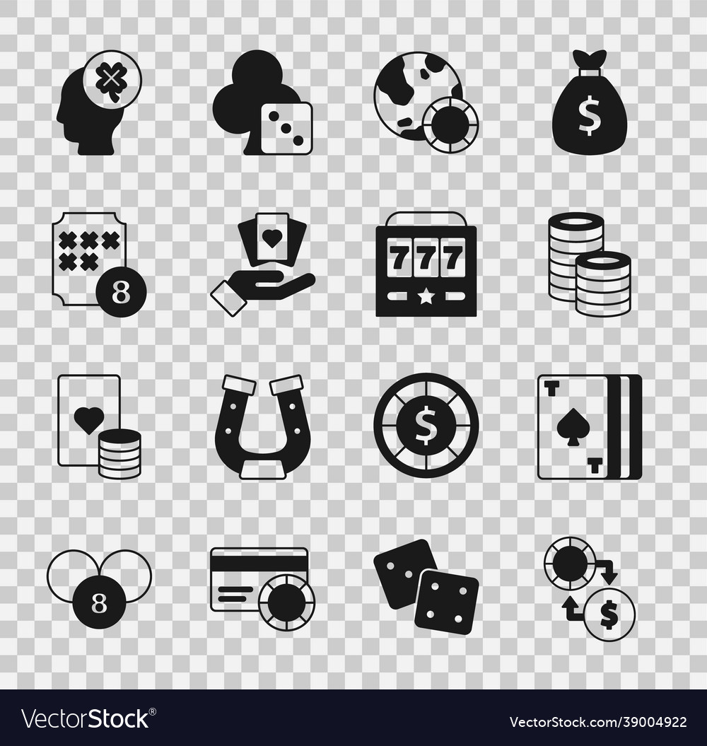 Set casino chips exchange on money deck Royalty Free Vector