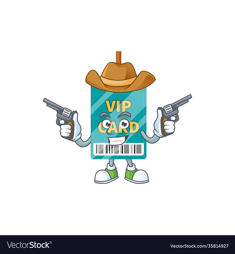 A masculine cowboy vip pass card holding guns
