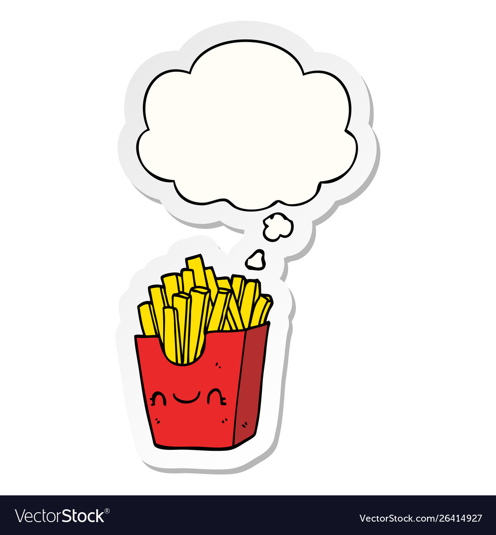 Cartoon fries in box and thought bubble Royalty Free Vector