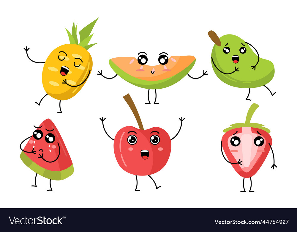 Cute fruits funny characters icon